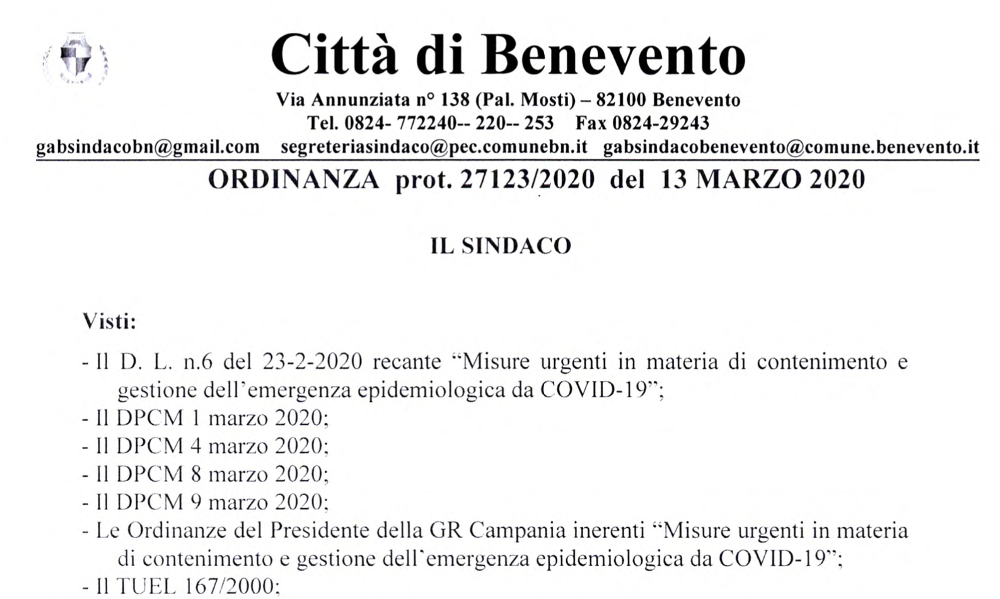 Ordinanza Benevento