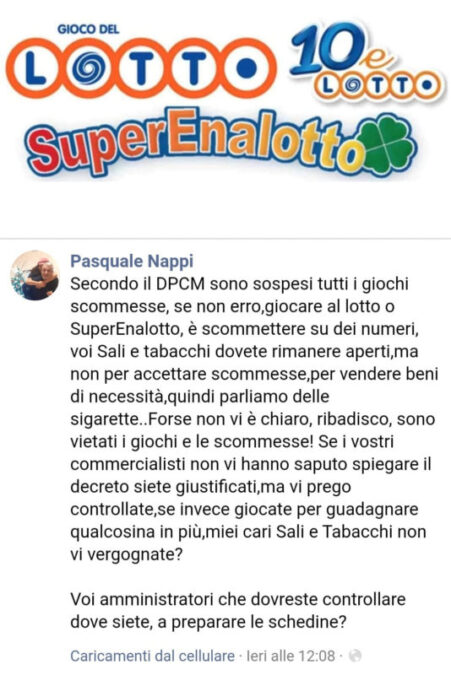 il testo di sulla bacheca social di Nappi