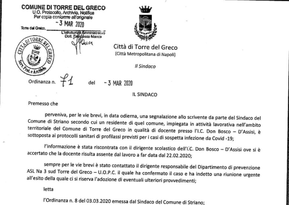 Ordinanza Torre del Greco Chiusura scuole