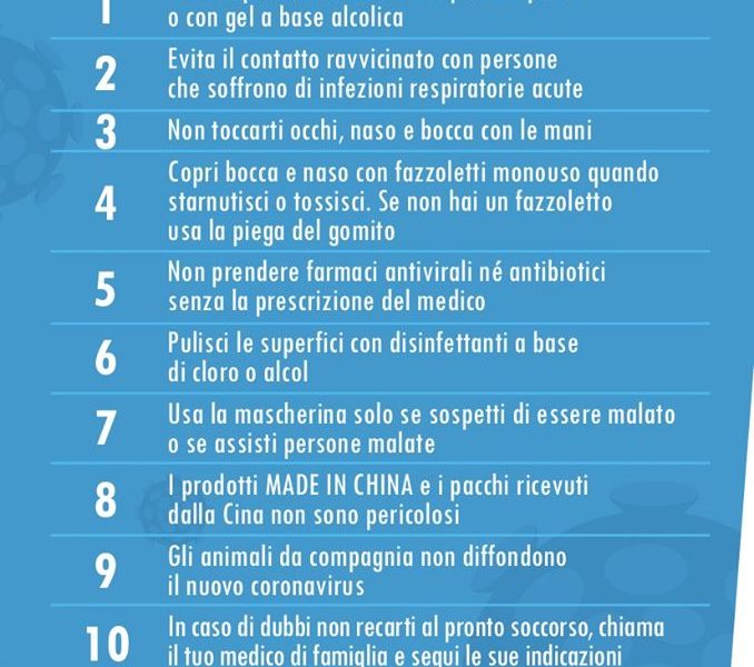 Covid-19 Dieci comportamenti diffusi dal Ministero della salute