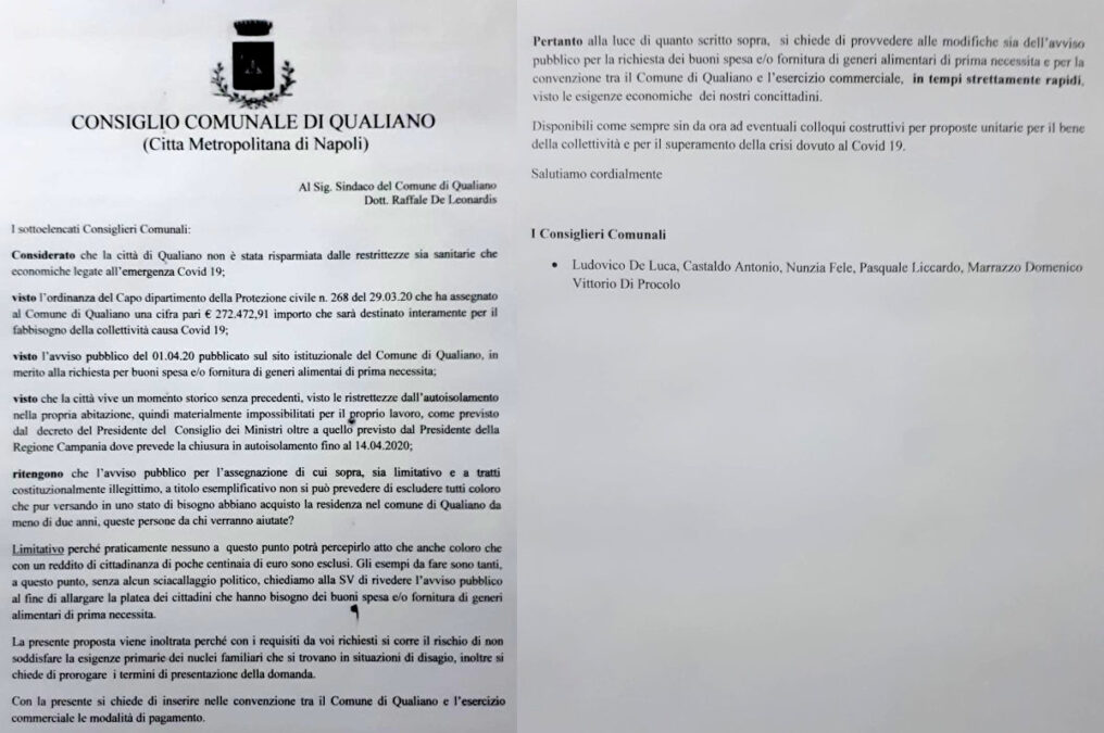 Richiesta modifica bando Bonus Spesa Qualiano