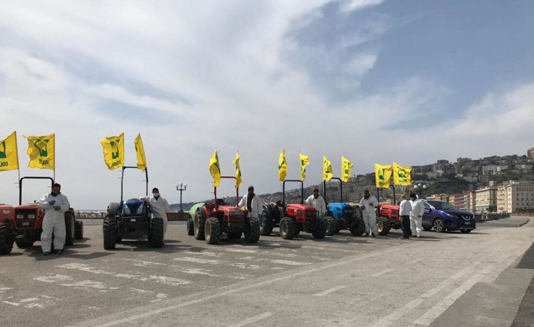 I trattori della Coldiretti pronti alla sanificazione mugnano