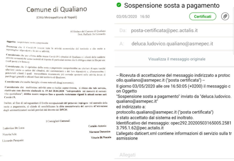 Qualiano opposizione sospensione Sosta a pagamento