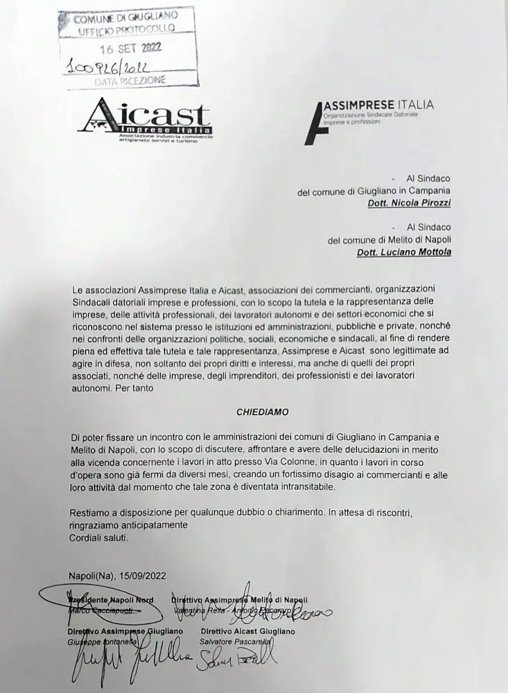 lavori via colonne tra giugliano e melito