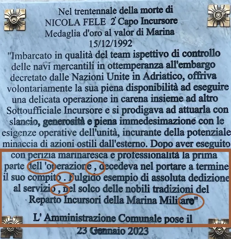 errori nell'epigrafe per nicola fele