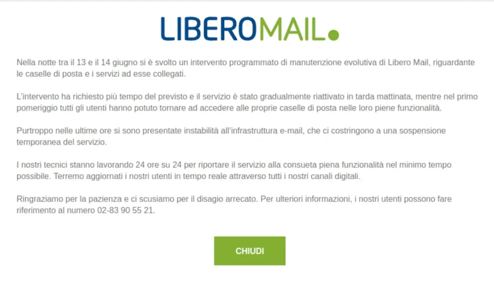 Mail Libero e Virgilio non funzionanti