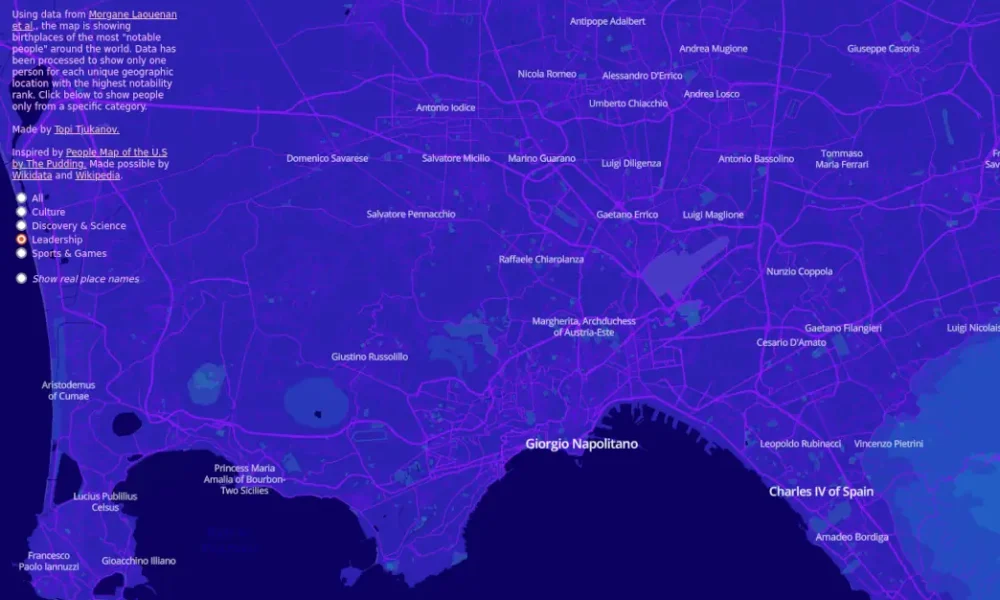 Online la mappa delle persone più famose