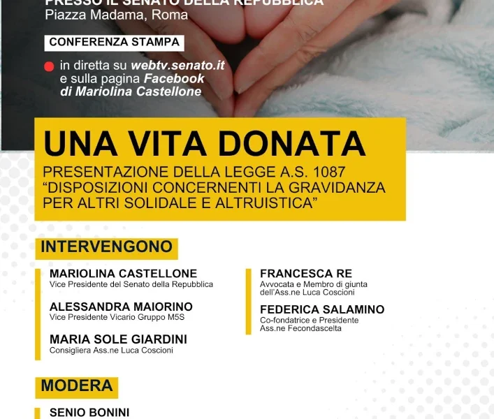 Castellone e Maiorino: ” Disposizioni concernenti la gravidanza per altri solidale e altruistica”