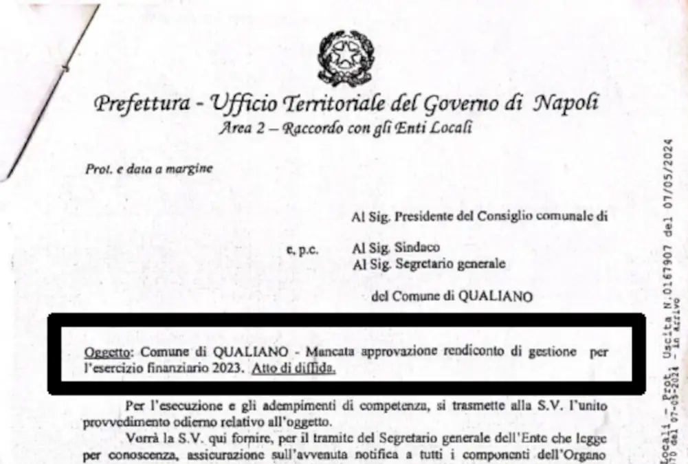 Rendiconto finanziario 2023 - Diffida
