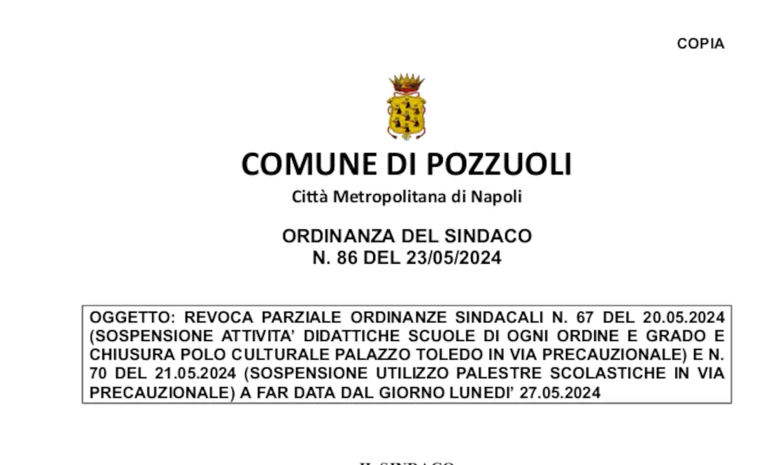 Pozzuoli riaprono parzialmente le scuole