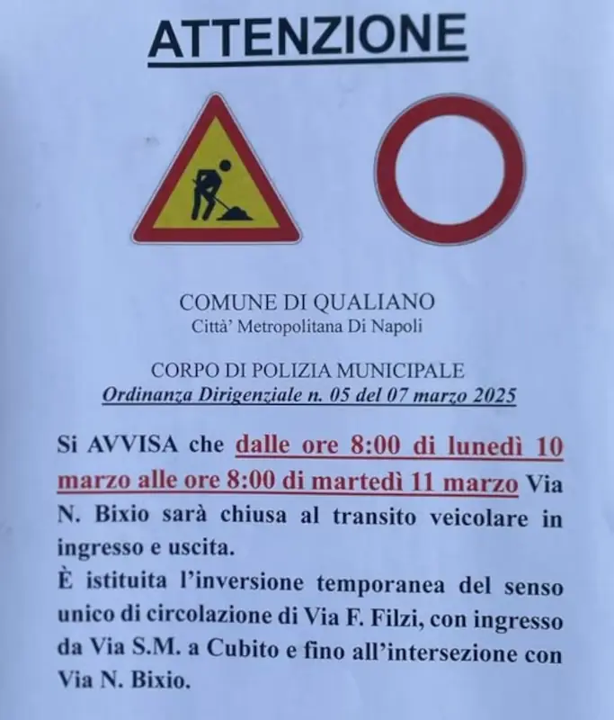 Qualiano - Chiusura via Nino Bixio