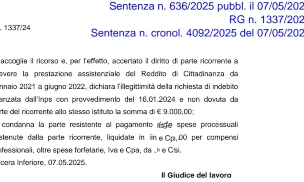 reddito di dittadinanza - Sentenza tribunale nocera inferiore