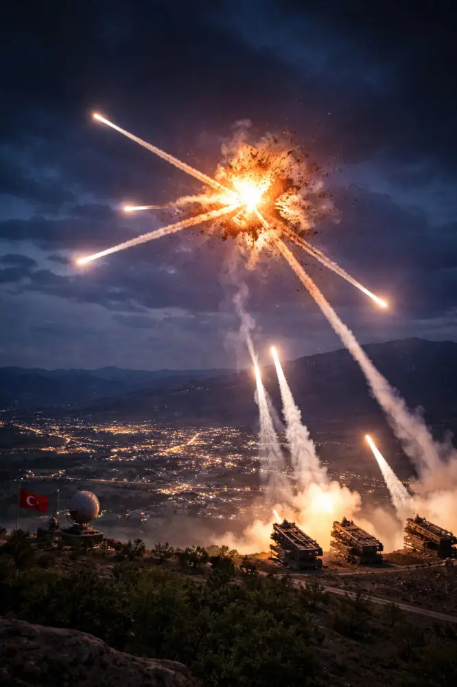 Rppresentazione della distruzione del missile sui cieli della turchia