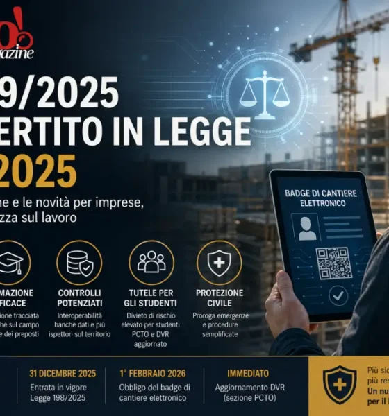 DL 159/2025 convertito in Legge 198/2025: testo ufficiale e novità sicurezza lavoro