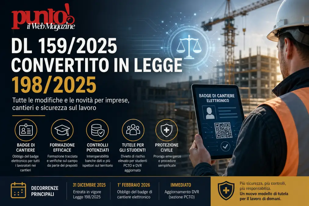 DL 159/2025 convertito in Legge 198/2025: testo ufficiale e novità sicurezza lavoro