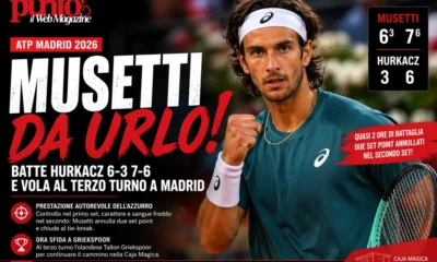 Lorenzo Musetti batte Hurkacz 6-3 7-6 al Masters 1000 di Madrid