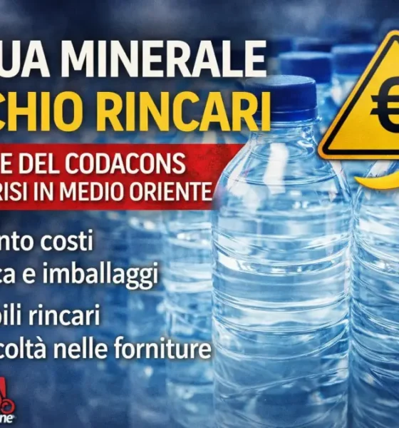 aumenti costi acqua minerale iran condacons aprile 2026