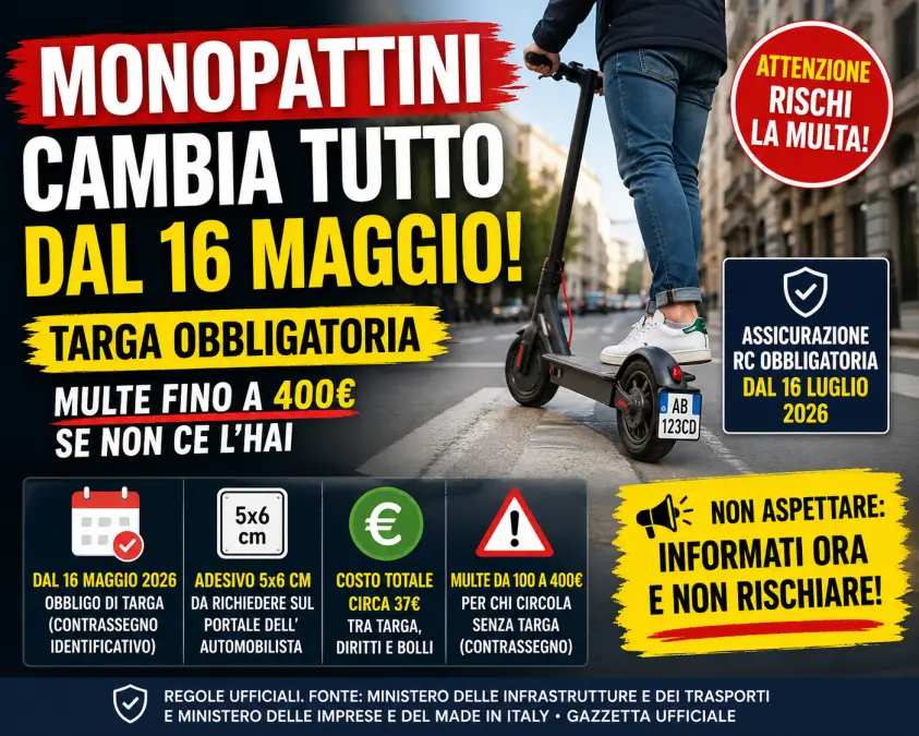 monopattini obbligo targa 2026