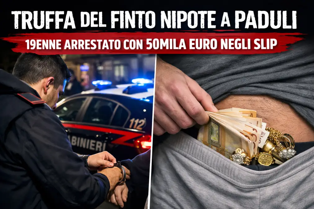 paduli truffa del finto nipote: arrestato 19enne con 50mila euro nascosti negli slip