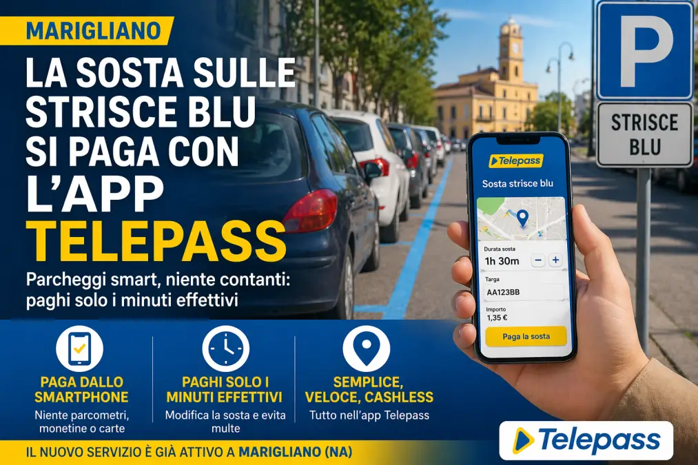Strisce blu a Marigliano: addio monetine, da oggi si paga con Telepass