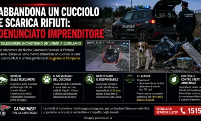 Abbandona un cucciolo e rifiuti in una zona periferica di giugliano - foto IA