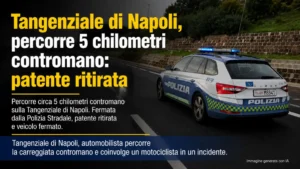 Tangenziale di Napoli, percorre 5 chilometri contromano: patente ritirata