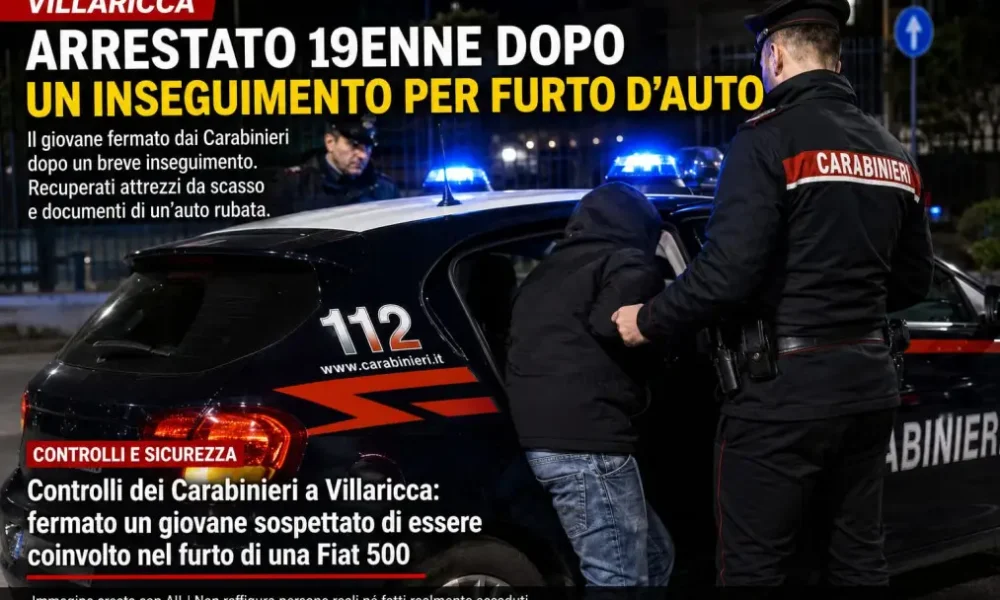 Villaricca arrestato 19enne per concorso in furto d'auto - immagine IA