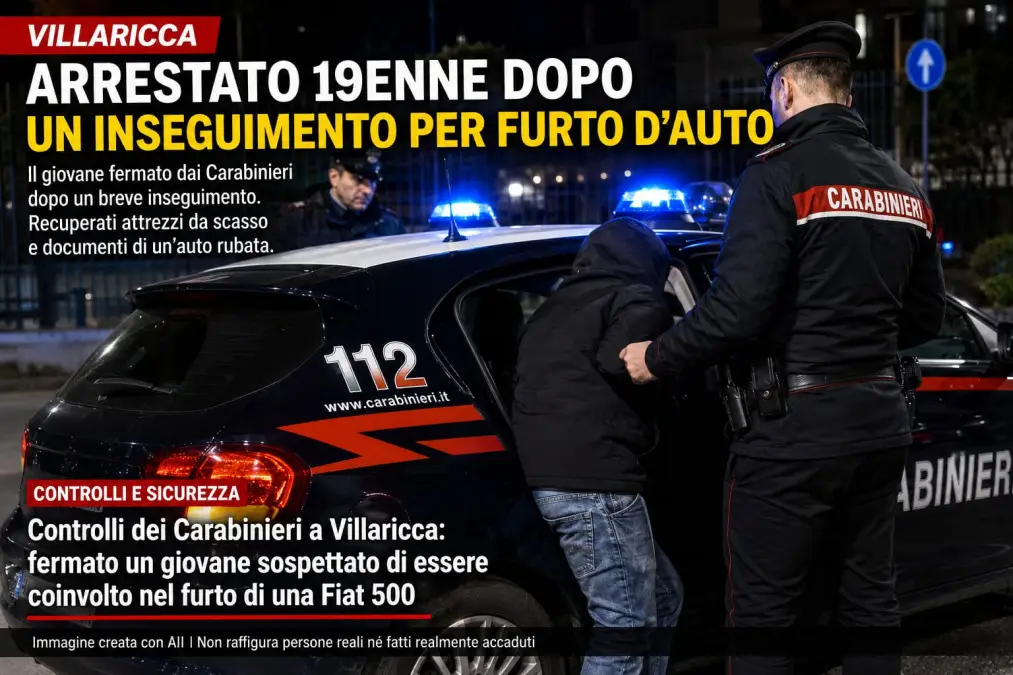Villaricca arrestato 19enne per concorso in furto d'auto - immagine IA