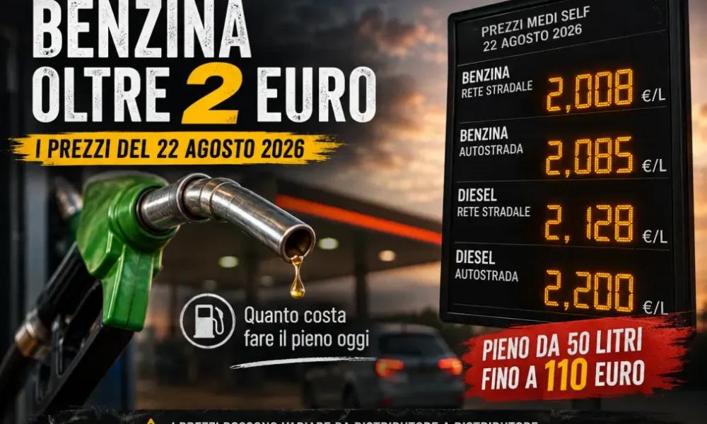 benzina oltre 2 euro quanto costa fare il pieno i prezzi del 22 agosto 2026 da Puntomagazine.it benzina oltre 2 euro quanto costa fare il pieno i prezzi del 22 agosto 2026