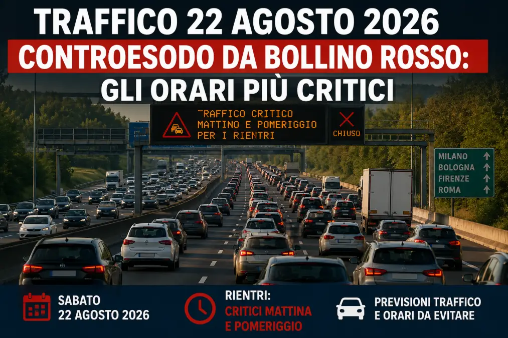 Traffico 22 agosto 2026, controesodo da bollino rosso sulle autostrade italiane