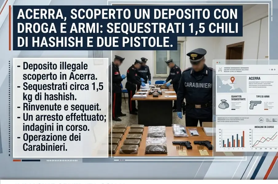 acerra scoperto un deposito con droga e armi sequestrati 15 chili di hashish e due pistole da Puntomagazine.it acerra scoperto un deposito con droga e armi sequestrati 15 chili di hashish e due pistole