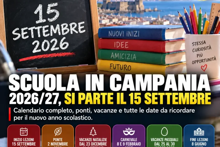 scuola in campania 2026 27 si torna in classe il 15 settembre calendario ponti e vacanze da Puntomagazine.it scuola in campania 2026 27 si torna in classe il 15 settembre calendario ponti e vacanze