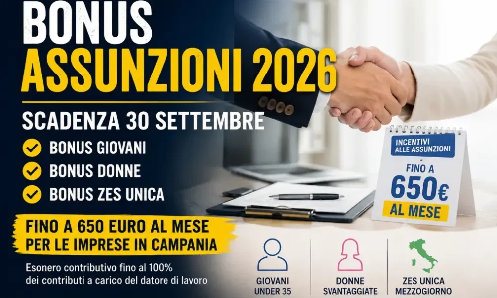 bonus assunzioni 2026 scadenza il 30 settembre fino a 650 euro al mese in campania da Puntomagazine.it bonus assunzioni 2026 scadenza il 30 settembre fino a 650 euro al mese in campania