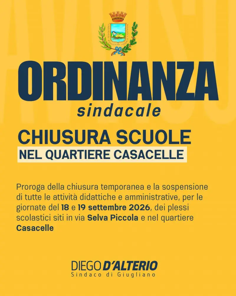 casacelle giugliano proroga chiusura scuole incendio