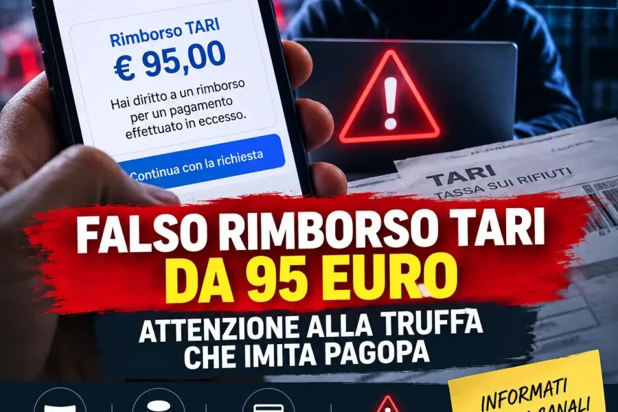 falso rimborso tari da 95 euro attenzione alla truffa che imita pagopa da Puntomagazine.it falso rimborso tari da 95 euro attenzione alla truffa che imita pagopa