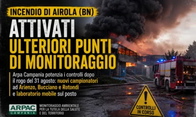 incendio Airola attivati ulteriori punti Arpac