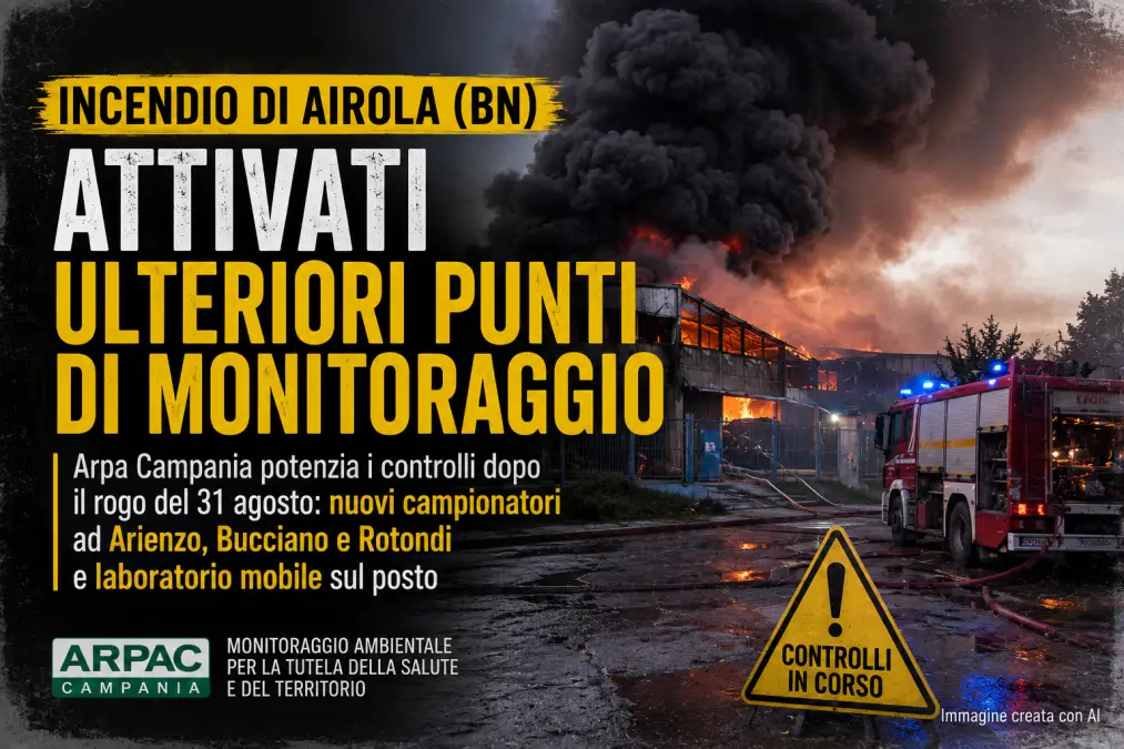incendio Airola attivati ulteriori punti Arpac
